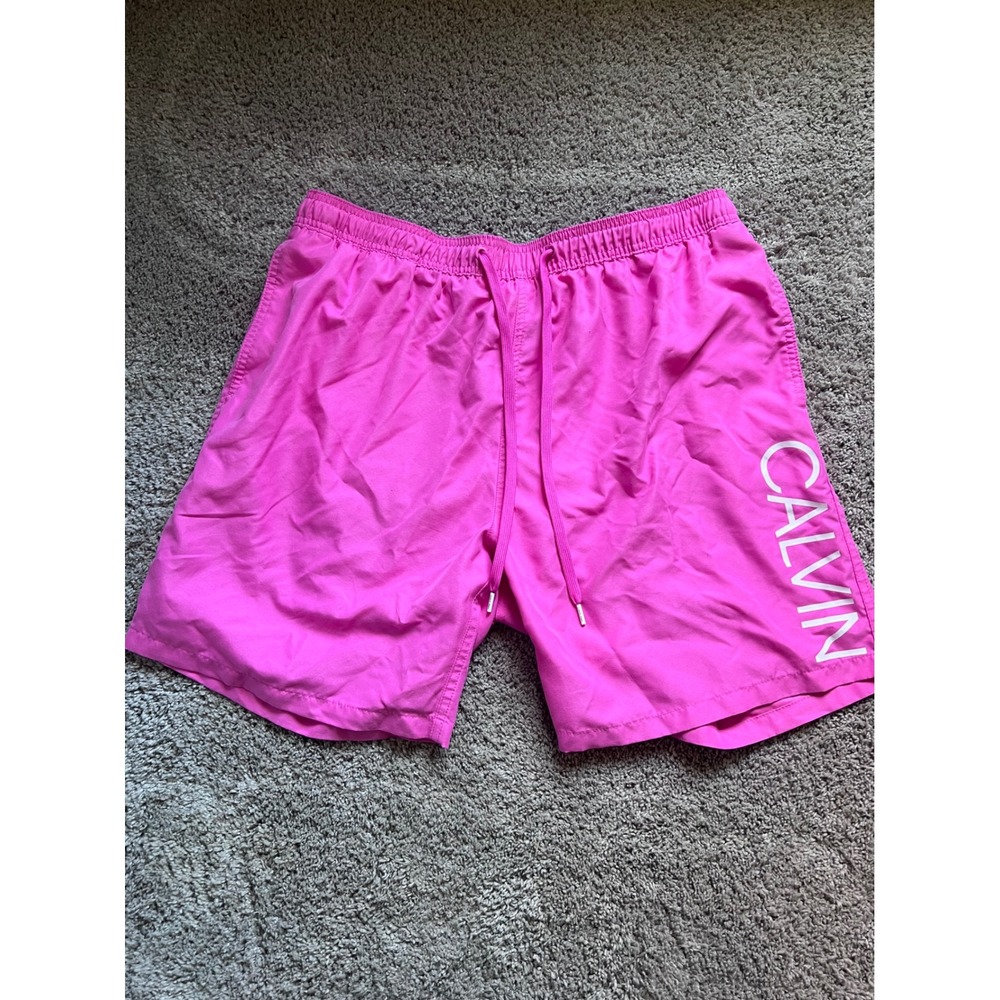 Calvin Klein Mens Swim Trunks XL Hot Pink Mesh Lined Board Shorts‎ Drawstring